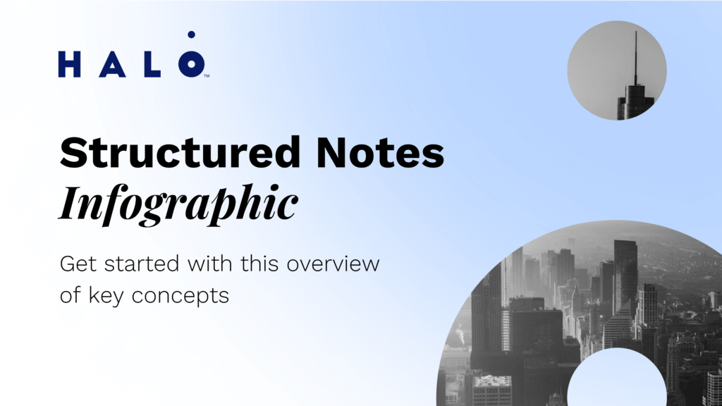 Half halo logo with picture of an overview of city on logo