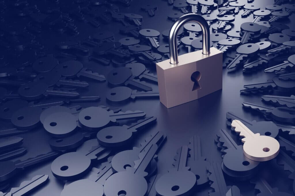 Paddle lock with a bunch of small keys circled around it