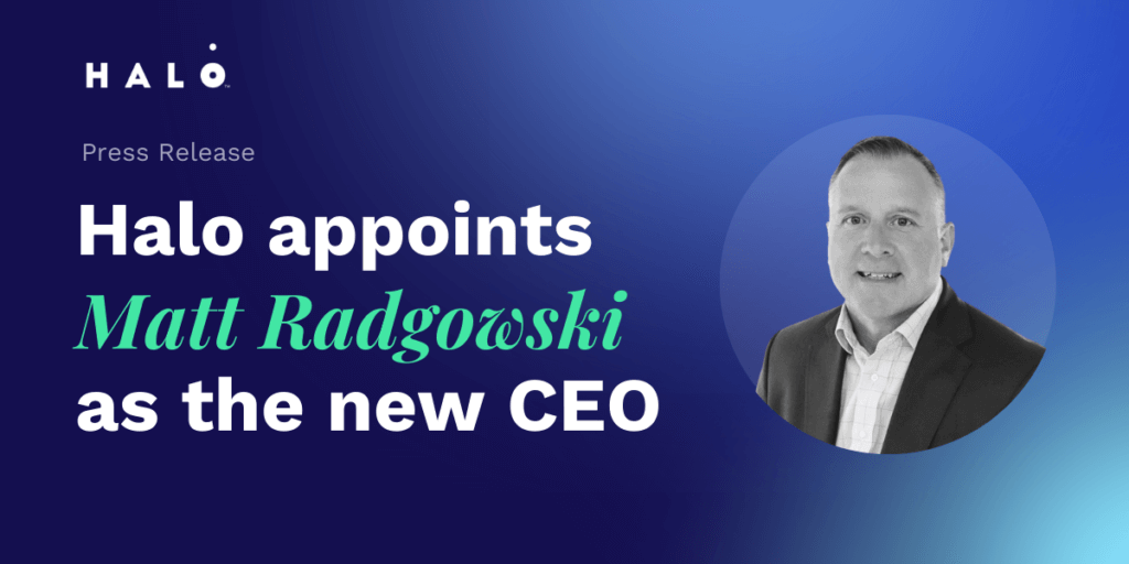 Press release banner informing the appointed new CEO of Halo Investing, Matt Radgowski