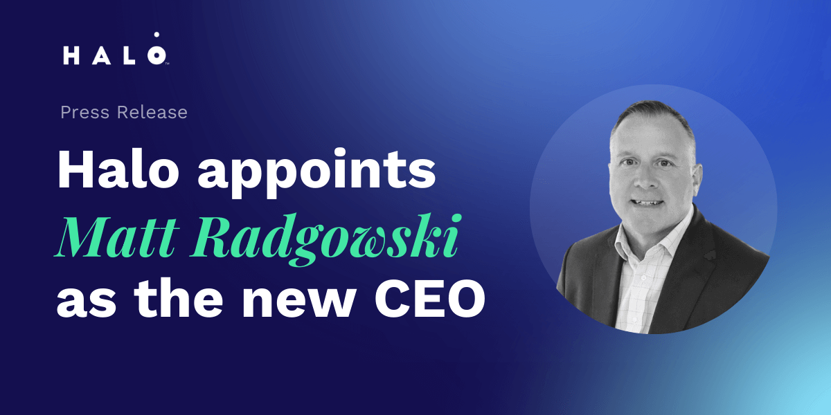 Press release banner informing the appointed new CEO of Halo Investing, Matt Radgowski